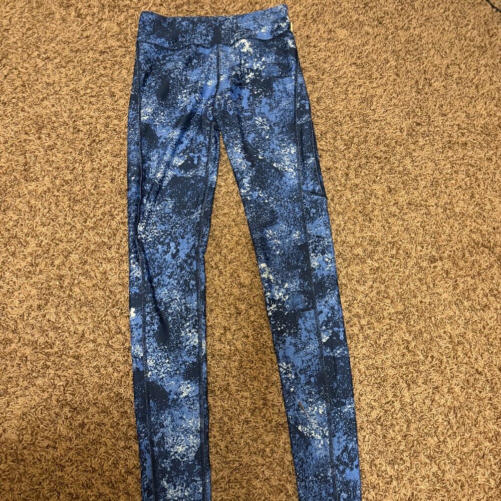 Under Armour Leggings Small Full Length Compression HeatGear Abstract Blue Print